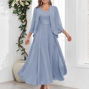 Robes Mère De La Mariée À Deux Pièces Appliqués Dentelle Aisha