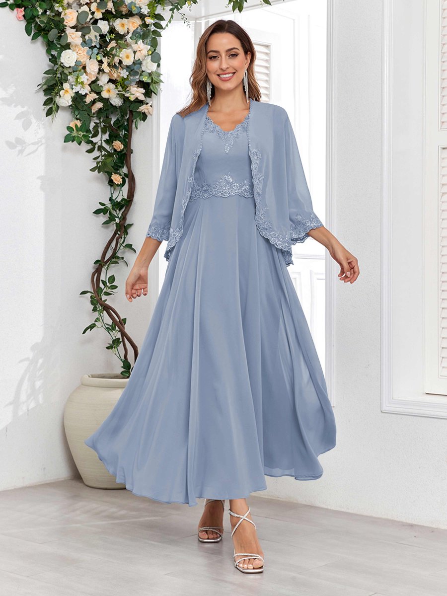 Robes Mère De La Mariée À Deux Pièces Appliqués Dentelle Aisha