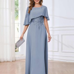 Robes Mère De La Mariée En Mousseline À Trou De Serrure Appliqués Col Cape Reyna