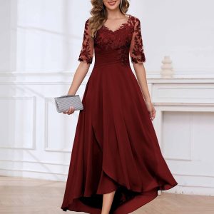 Robes Mère De La Mariée À Appliqués Asymétrique Ruché Demi Manches Davina