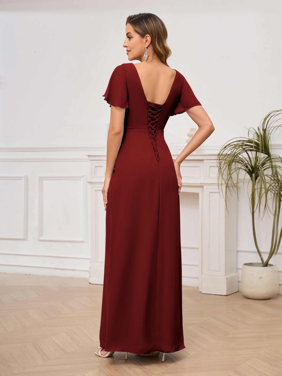 Robes Mère De La Mariée À Ruché Manches Courtes À Lacets Bethany – Image 3