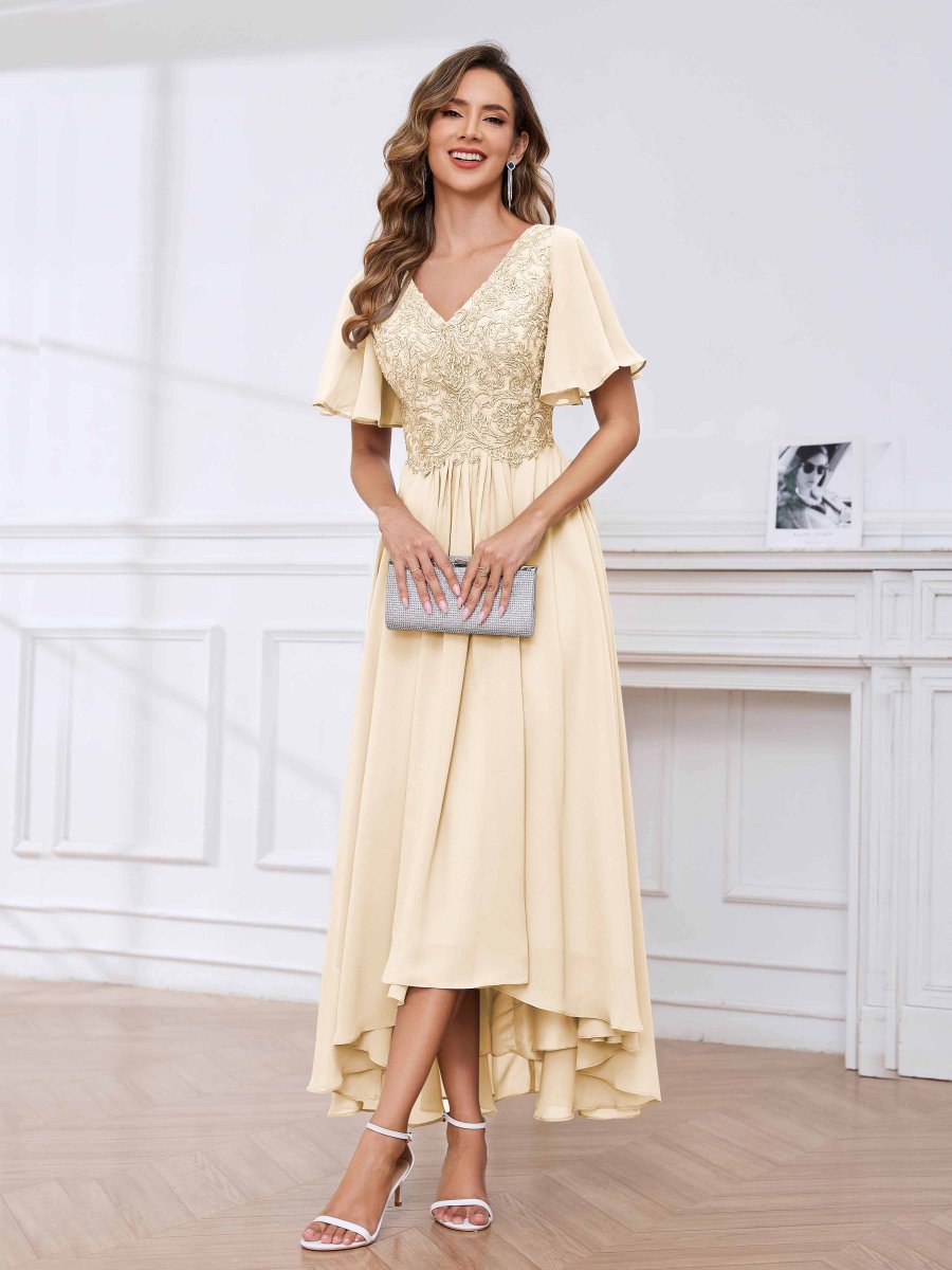 Robes Mère De La Mariée À Dentelle Appliqués Asymétrique À Lacets Abby – Image 5