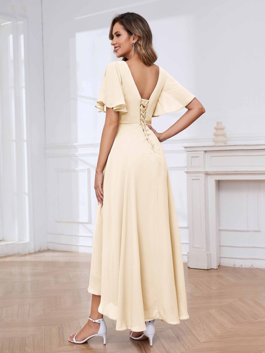 Robes Mère De La Mariée À Dentelle Appliqués Asymétrique À Lacets Abby – Image 6