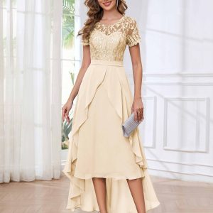 Robes Mère De La Mariée En Mousseline Dentelle À Illusion Asymétrique Sloan