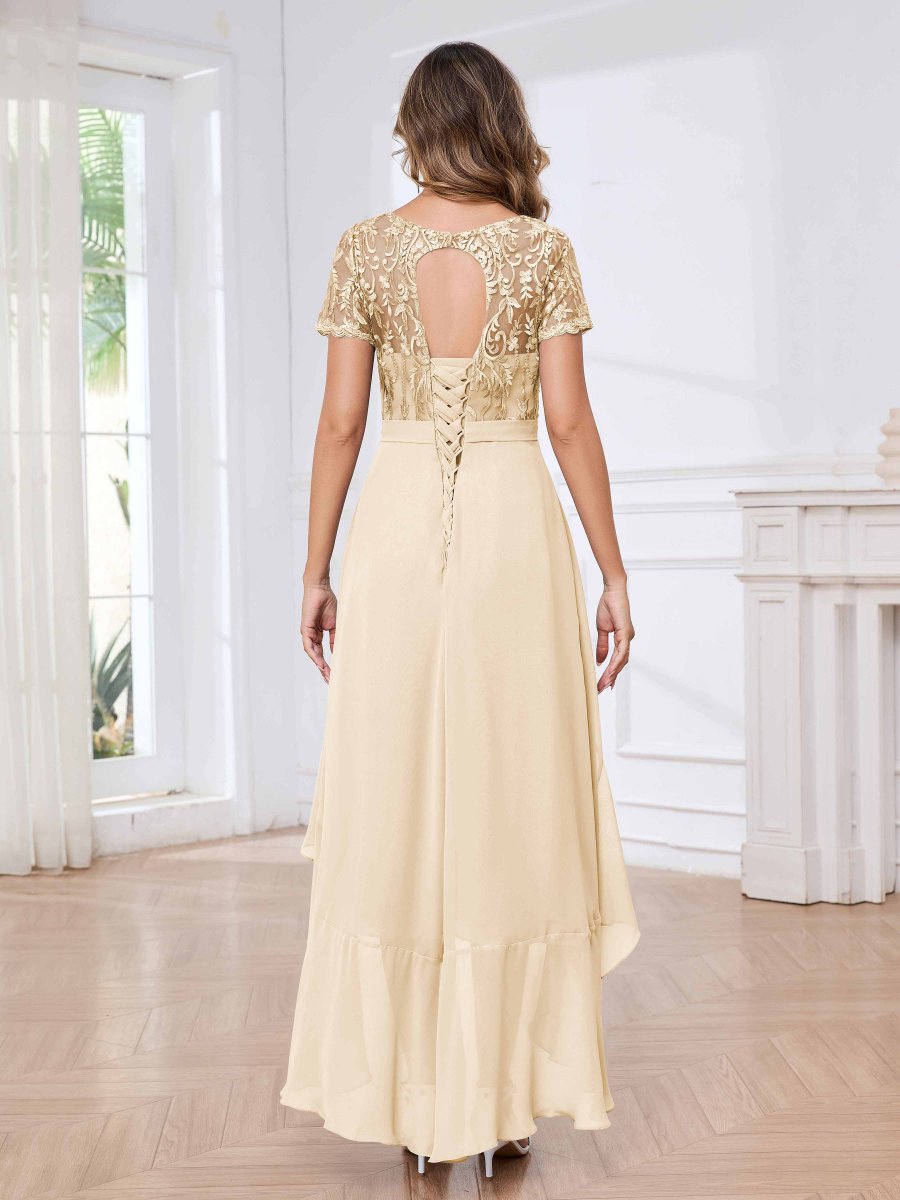 Robes Mère De La Mariée En Mousseline Dentelle À Illusion Asymétrique Sloan – Image 3