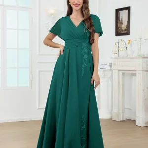 Robes Mère De La Mariée En Dentelle Mousseline À Gracieuse A-ligne Plissé Jenevieve