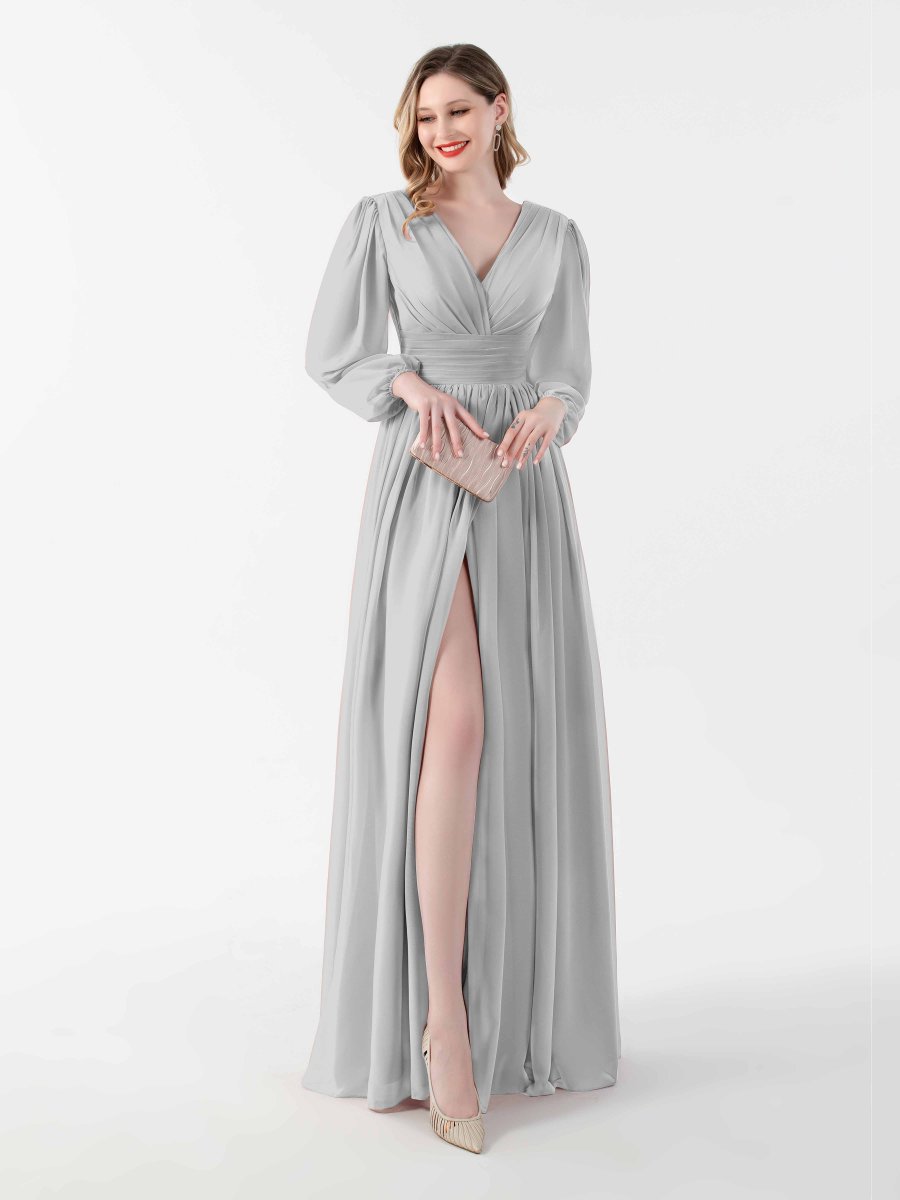 Robes Mère De La Mariée En Mousseline À Ruché Et Col En V Taylor – Image 5