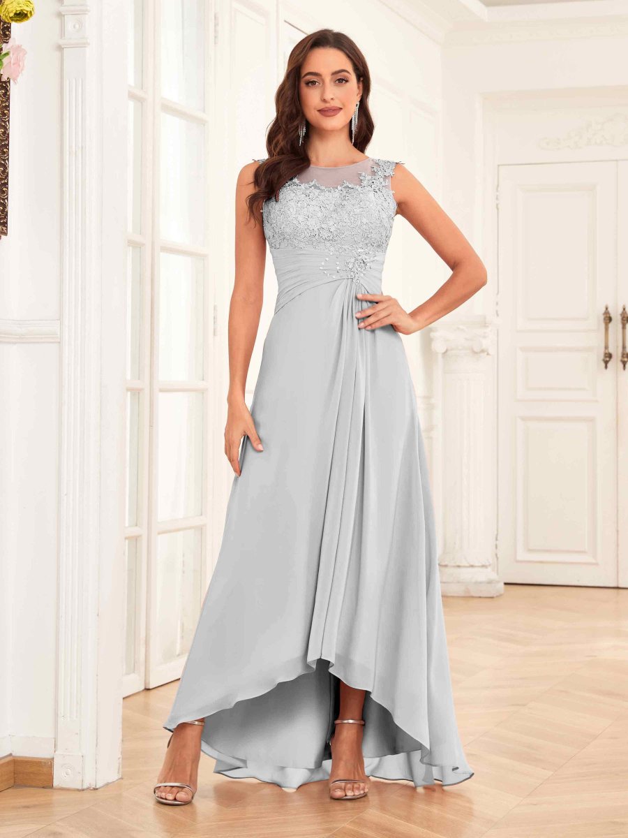 Robes Mère De La Mariée En Mousseline À illusion Asymétrique Et Appliqués Jane – Image 4