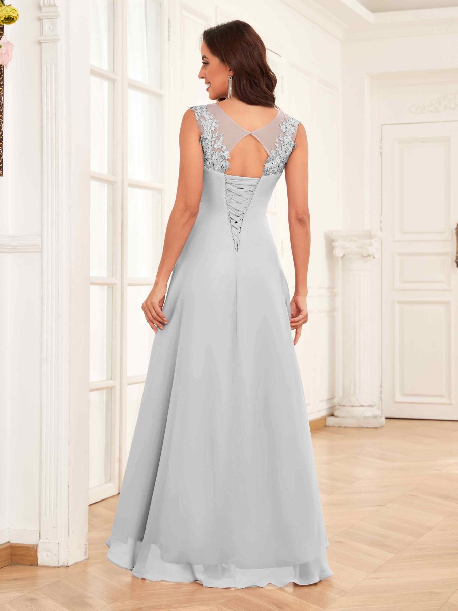 Robes Mère De La Mariée En Mousseline À illusion Asymétrique Et Appliqués Jane – Image 6