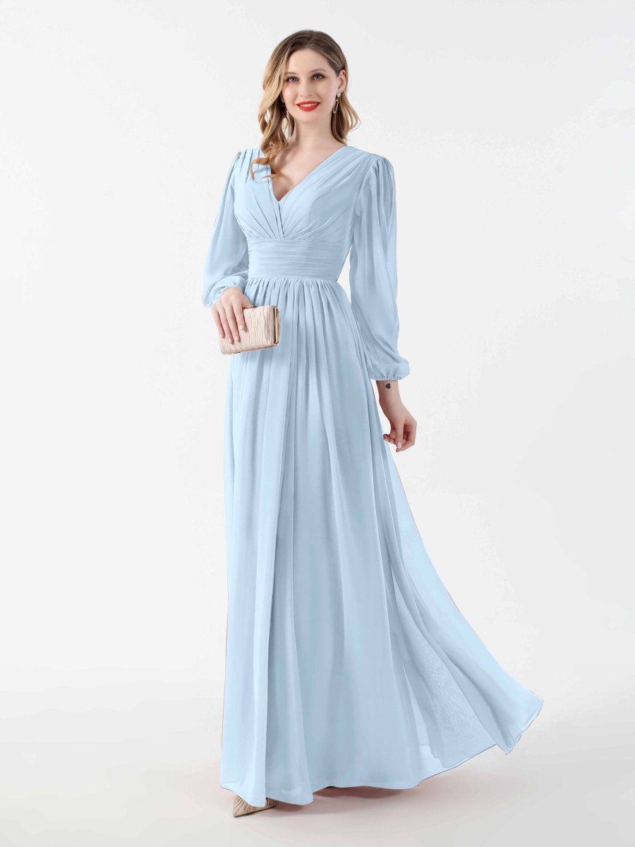 Robes Mère De La Mariée En Mousseline À Ruché Et Col En V Taylor – Image 6