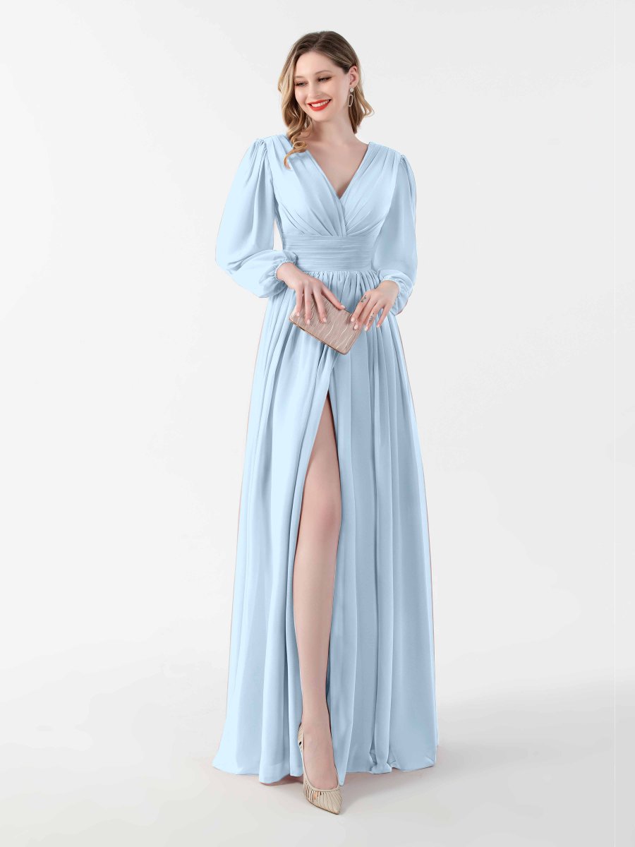 Robes Mère De La Mariée En Mousseline À Ruché Et Col En V Taylor – Image 7