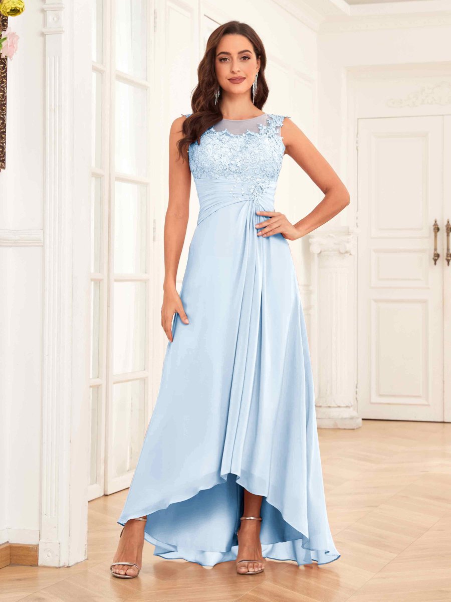 Robes Mère De La Mariée En Mousseline À illusion Asymétrique Et Appliqués Jane – Image 7