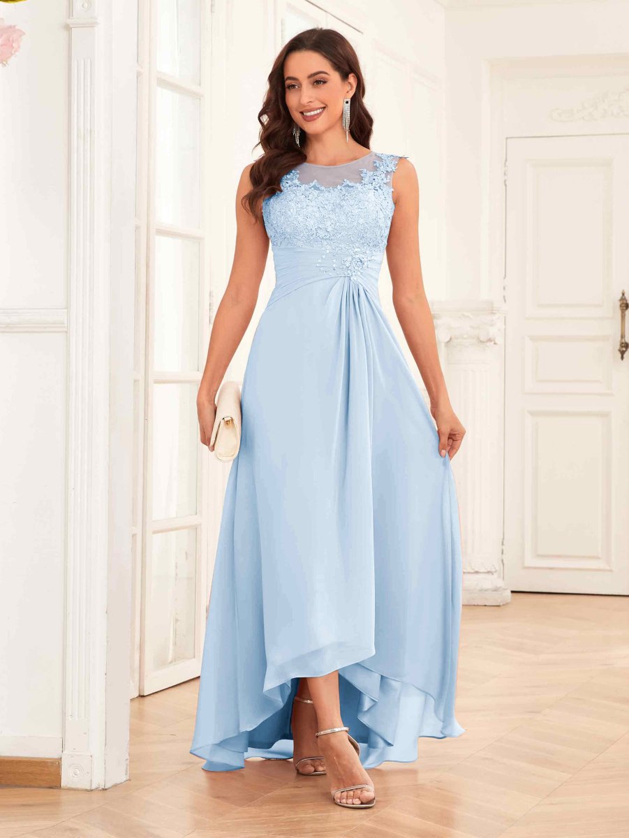 Robes Mère De La Mariée En Mousseline À illusion Asymétrique Et Appliqués Jane – Image 8