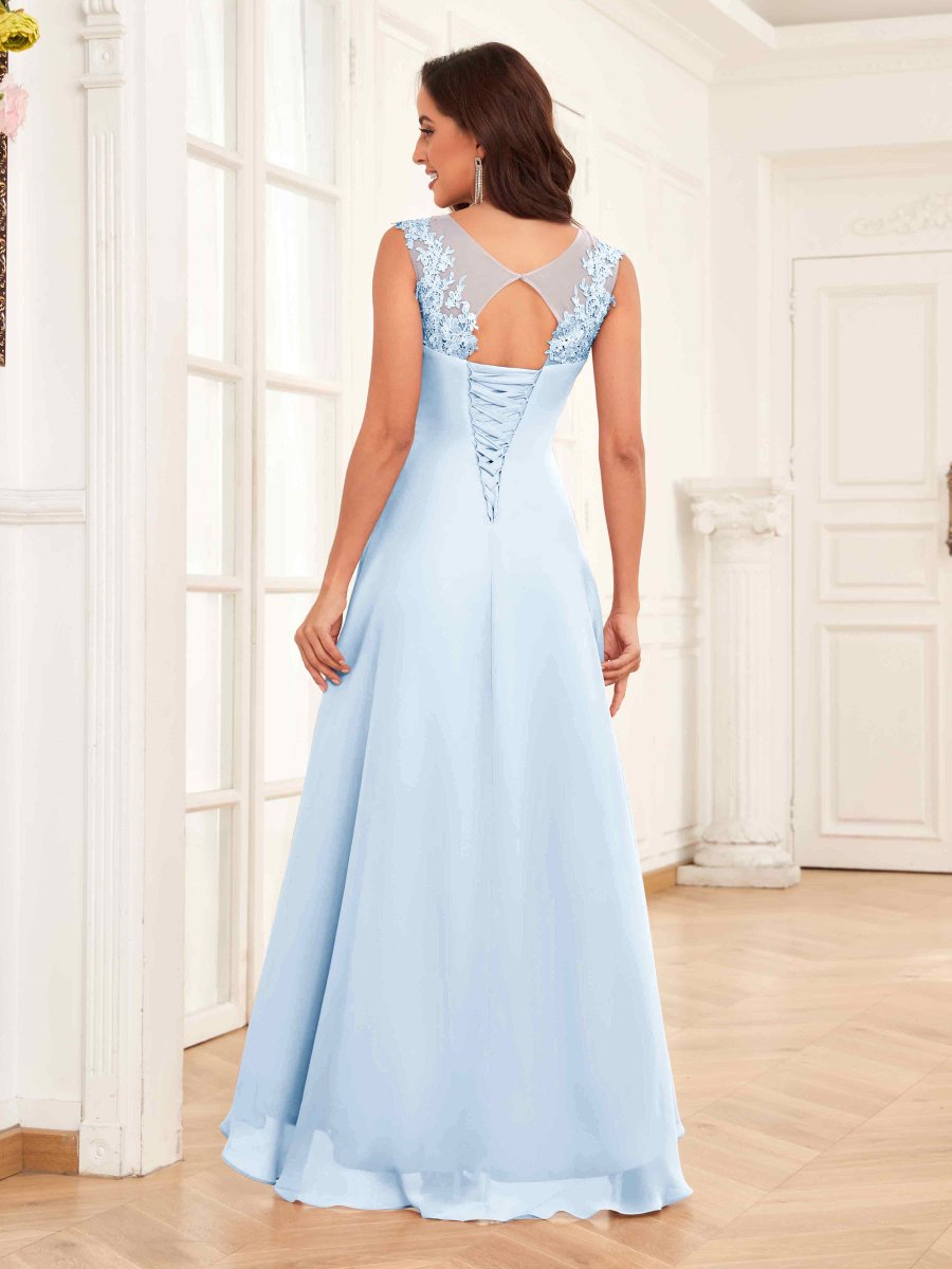 Robes Mère De La Mariée En Mousseline À illusion Asymétrique Et Appliqués Jane – Image 9