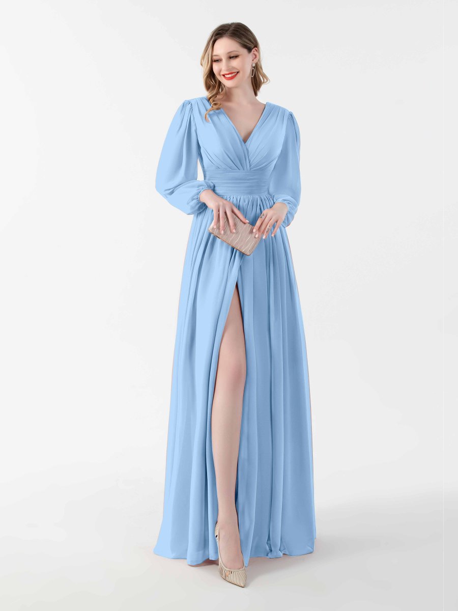 Robes Mère De La Mariée En Mousseline À Ruché Et Col En V Taylor – Image 9