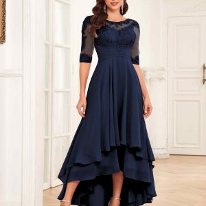 Robes Mère De La Mariée En Mousseline À Asymétrique Et Demi Manches Adelaide