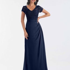 Robes Mère De La Mariée En Mousseline À Dentelle Et Col V Gemma