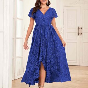 Robes Mère De La Mariée En Mousseline À Manches Courtes Et Asymétrique Kayla