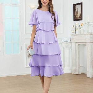 Robes Mère De La Mariée En Mousseline À Classique A-ligne Col Rond Échelonné Longueur Aux Genoux Mairead