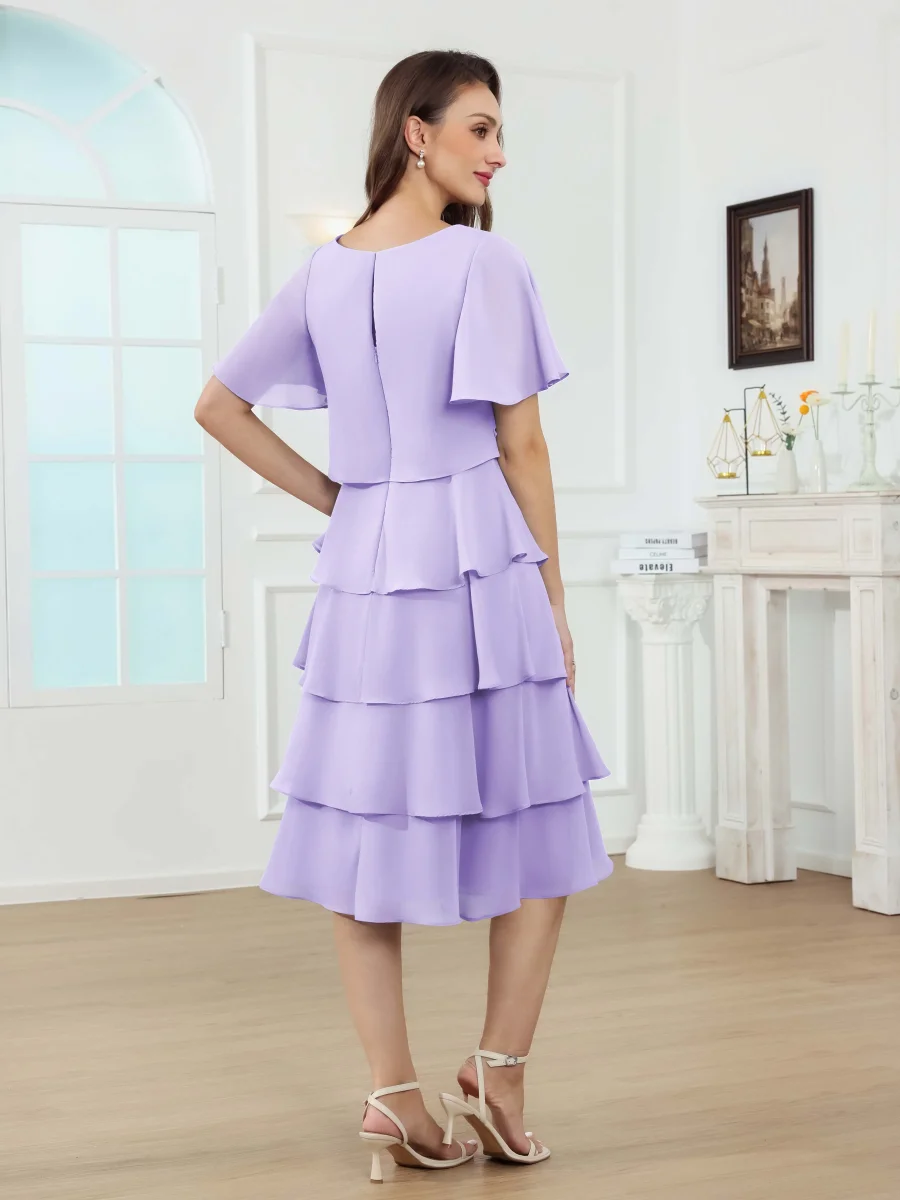 Robes Mère De La Mariée En Mousseline À Classique A-ligne Col Rond Échelonné Longueur Aux Genoux Mairead – Image 3