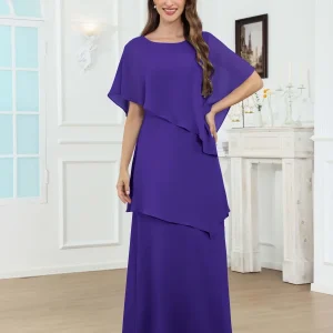 Robes Mère De La Mariée En Mousseline À Col Rond Volants Umbrielle