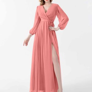 Robes Mère De La Mariée En Mousseline À Manches Longues Et Dos Zip Oakley