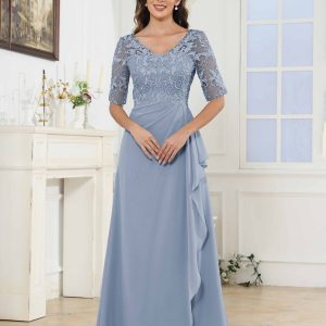 Robes Mère De La Mariée En Mousseline À Dentelle Col V Longue Janiyah