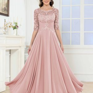 Robes Mère De La Mariée En Mousseline À Dentelle Illusion Novah