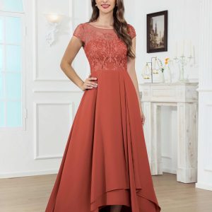 Robes Mère De La Mariée En Mousseline À Illusion Asymétrique Ravena