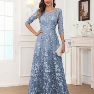 Robes Mère De La Mariée En Mousseline À Illusion Dentelle Appliqués Althea