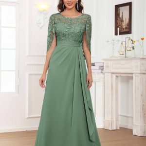 Robes Mère De La Mariée En Mousseline À Illusion Dentelle Cape Jovienne