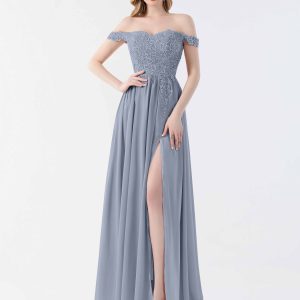 Robes Mère De La Mariée En Mousseline À Dentelle Et Épaules Dénudées Margot