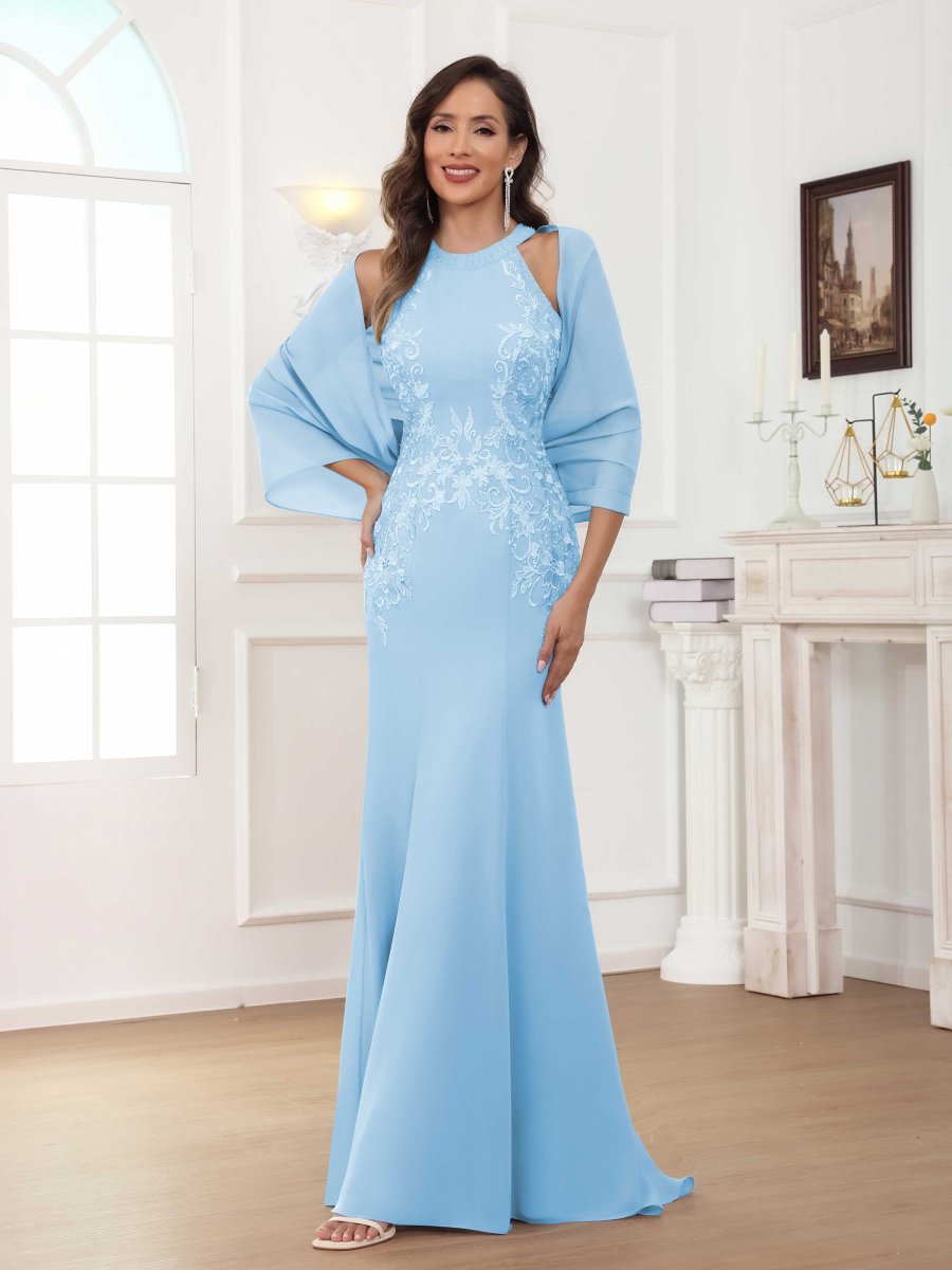 Robes Mère De La Mariée En Mousseline À Licou Dentelle Appliqués Nolwenn – Image 9