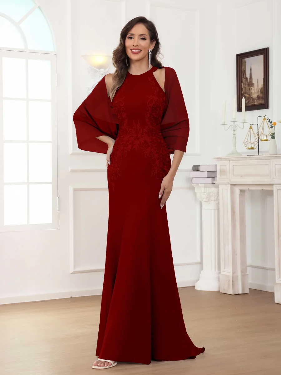 Robes Mère De La Mariée En Mousseline À Licou Dentelle Appliqués Nolwenn – Image 5