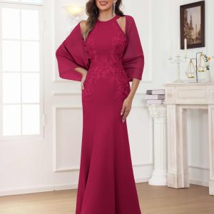 Robes Mère De La Mariée En Mousseline À Licou Dentelle Appliqués Nolwenn