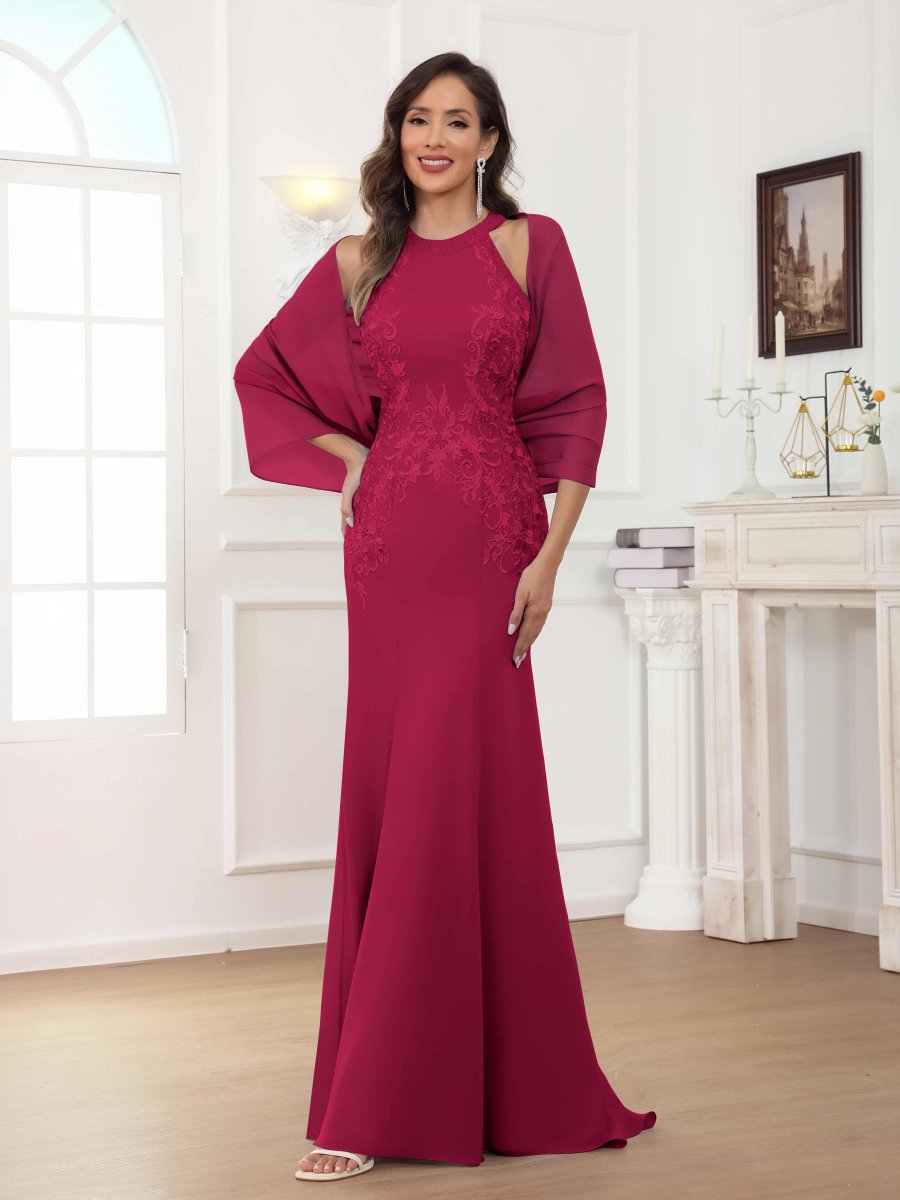 Robes Mère De La Mariée En Mousseline À Licou Dentelle Appliqués Nolwenn – Image 2