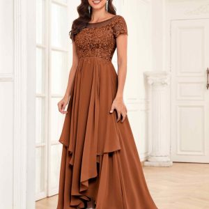 Robes Mère De La Mariée En Mousseline À Volants Et Dentelle Payton