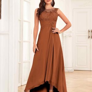 Robes Mère De La Mariée En Mousseline À illusion Asymétrique Et Appliqués Jane