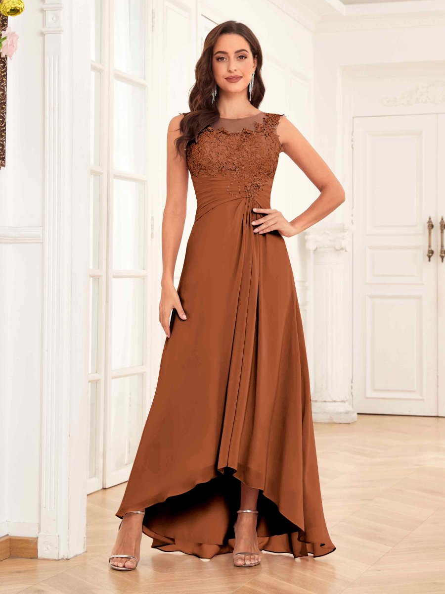 Robes Mère De La Mariée En Mousseline À illusion Asymétrique Et Appliqués Jane – Image 2