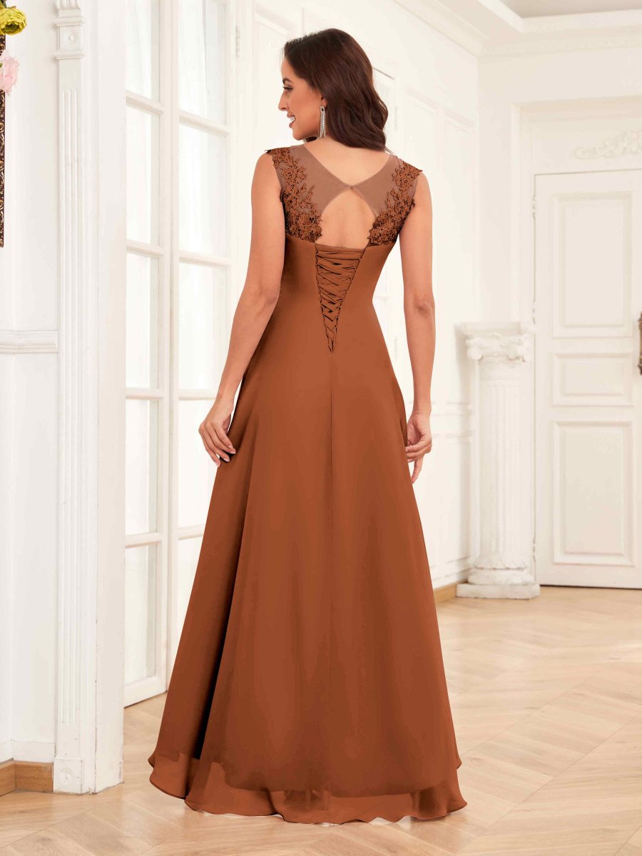 Robes Mère De La Mariée En Mousseline À illusion Asymétrique Et Appliqués Jane – Image 3