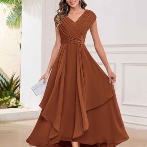 Robes Mère De La Mariée En Mousseline À Perles Asymétrique Braelyn