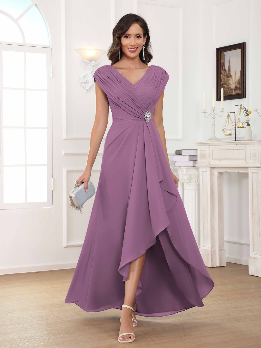 Robes Mère De La Mariée En Mousseline À Perles Plissé Elowen