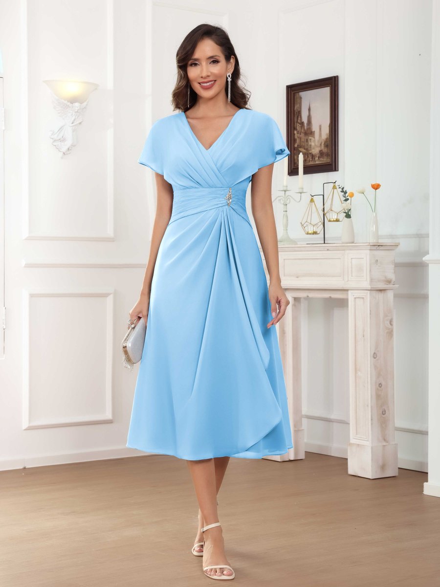 Robes Mère De La Mariée En Mousseline À Perles Ruché Midi Phaedra – Image 6