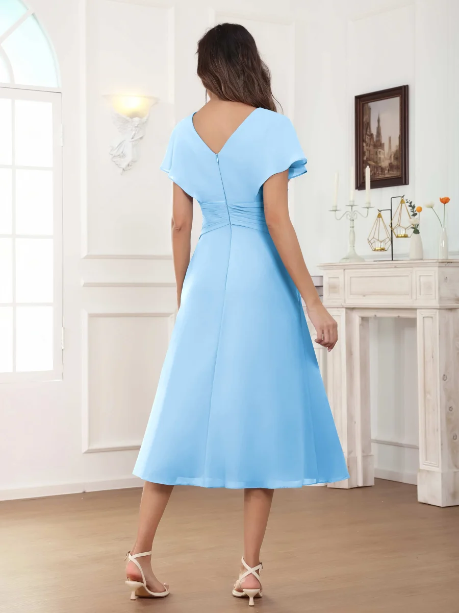 Robes Mère De La Mariée En Mousseline À Perles Ruché Midi Phaedra – Image 7