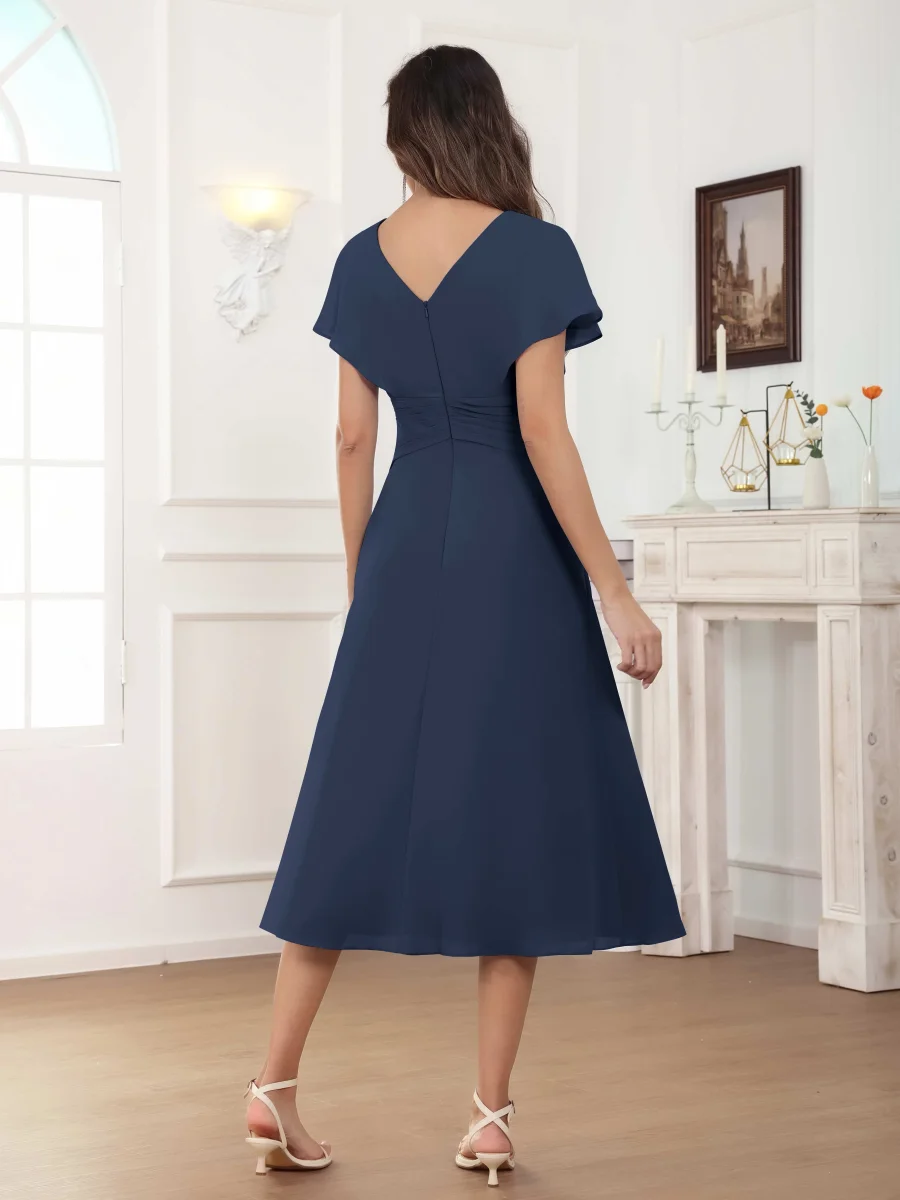 Robes Mère De La Mariée En Mousseline À Perles Ruché Midi Phaedra – Image 9