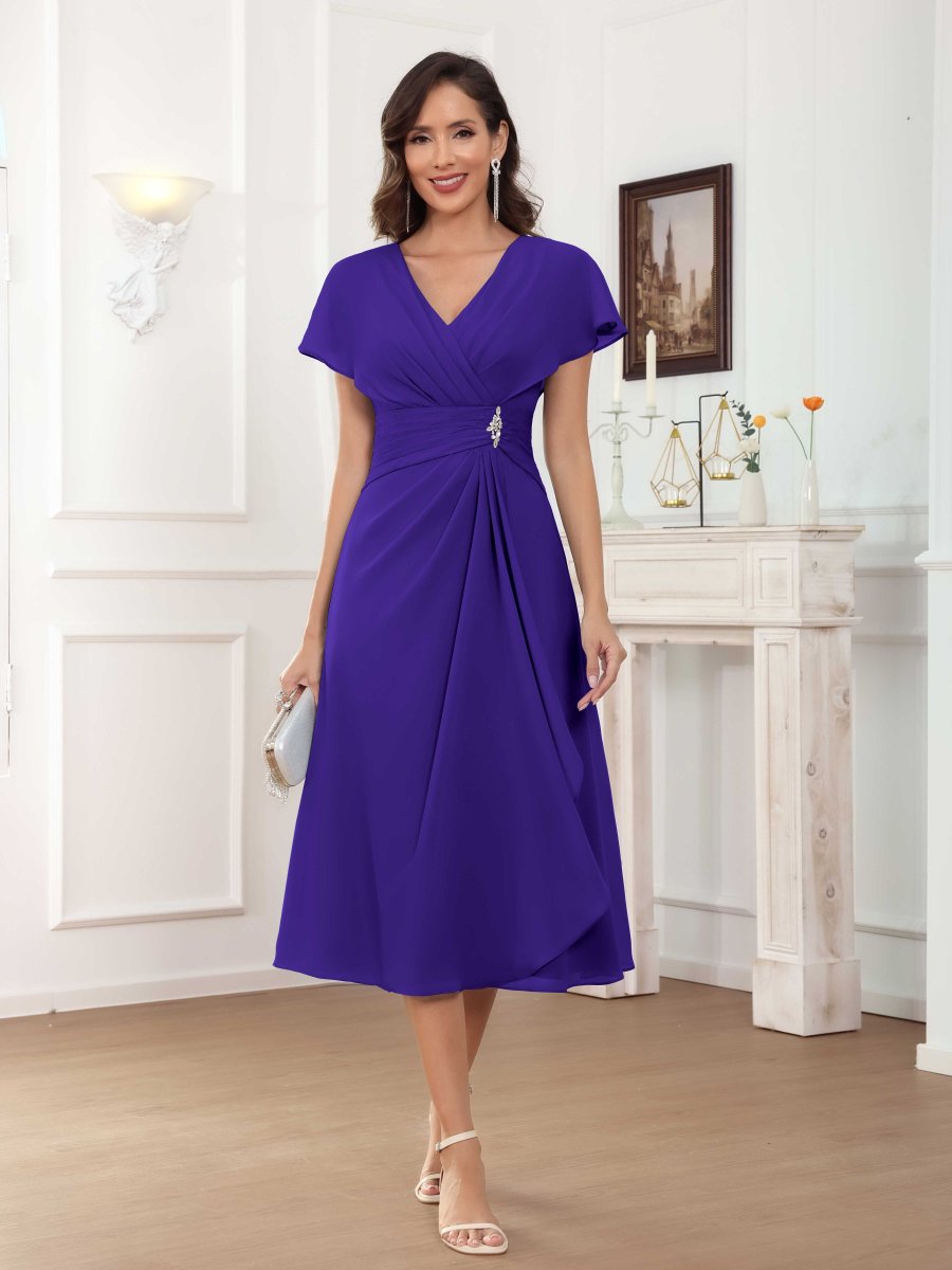 Robes Mère De La Mariée En Mousseline À Perles Ruché Midi Phaedra – Image 2