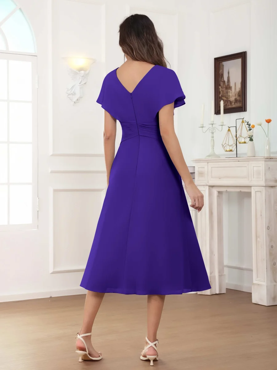 Robes Mère De La Mariée En Mousseline À Perles Ruché Midi Phaedra – Image 3