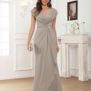 Robes Mère De La Mariée En Mousseline À Plissé Volants Appliqués Saskia