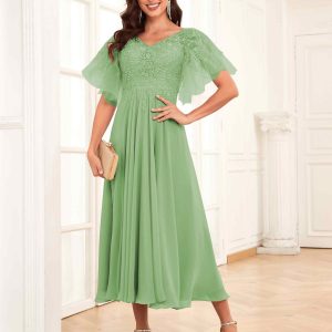 Robes Mère De La Mariée En Mousseline À Manches Courtes Daniela