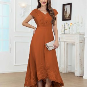 Robes Mère De La Mariée En Mousseline À Sophistiquée Plissé Haut Bas Appliqués Eirlys